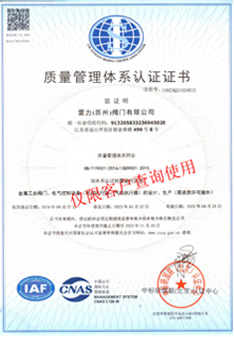 雷力閥門ISO9001質量管理體系認證新鮮出爐